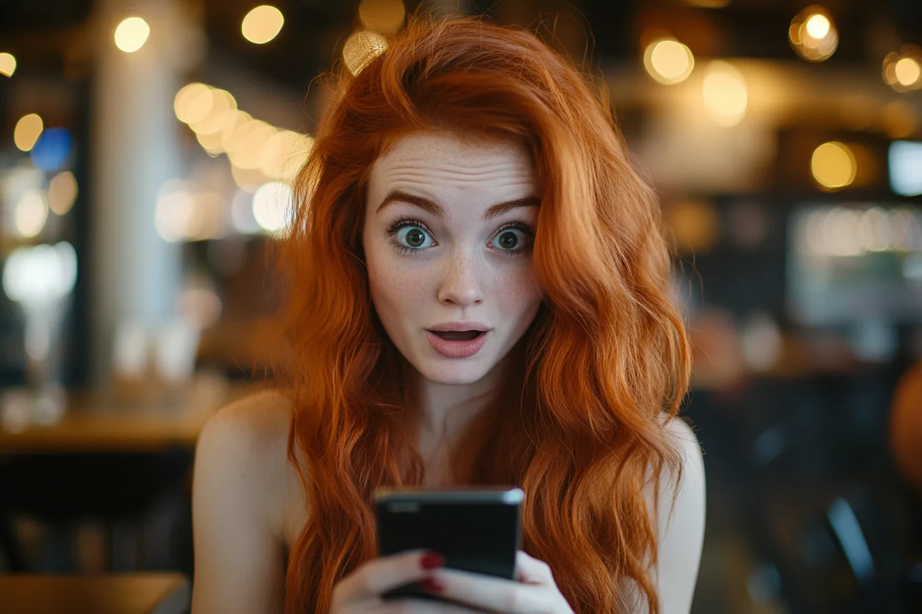 Excited woman checking phone for loan deposit notification